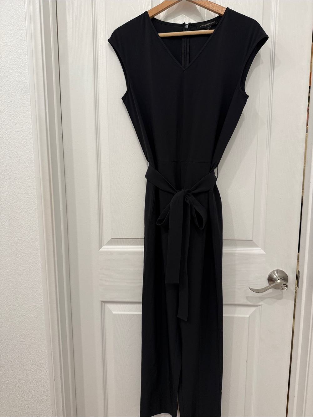 Banana Republic Black V-Neck Sleeveless Jumpsuit with Waist Tie